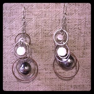 Layered Silver/White/Pewter Dangle Earrings
